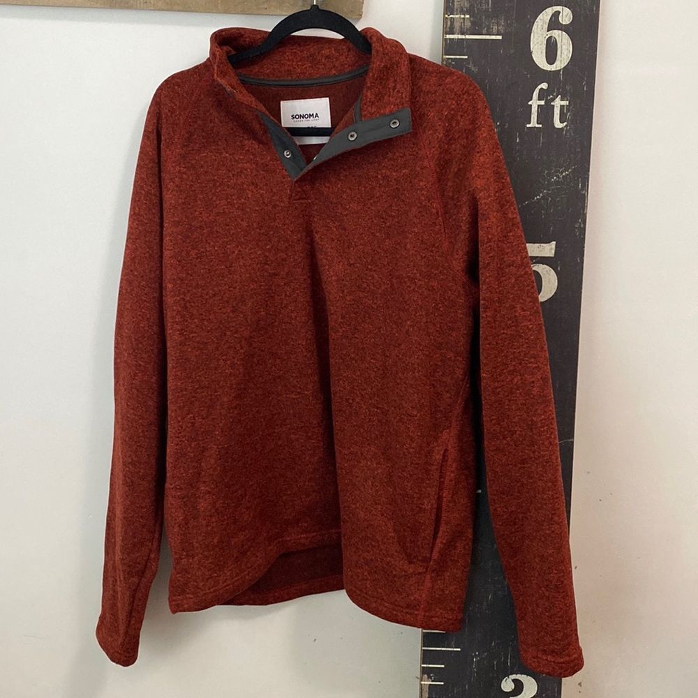 Sonoma XXL Supersoft Sweater Fleece Snap Mock Neck Pullover Orange Red Heather
